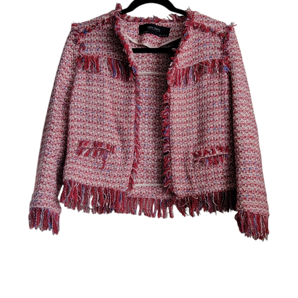 Zara Basic Collection Red Tweed Blazer Jacket Siz… - image 2